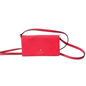 Kate Spade Crossbody Purse iPhone7 and 8 Leather Red Gold Removable Strap Clutch